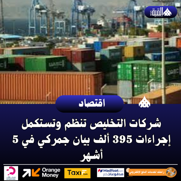شركات التخليص تنظم وتستكمل إجراءات 395 ألف بيان جمركي في 5 أشهر