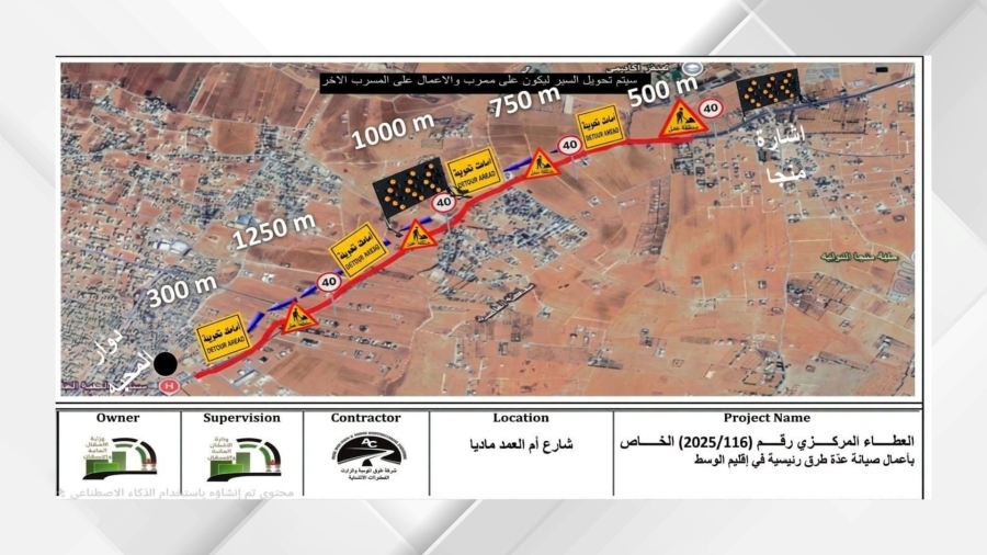 الأشغال تبدأ بصيانة طريق مادبا  أم العمد