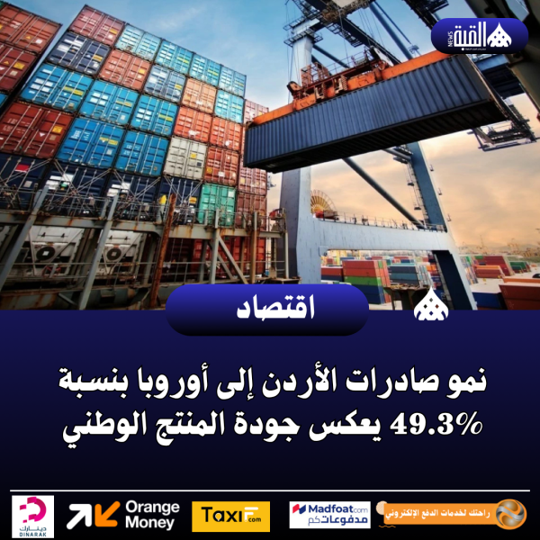 عاجل| نمو صادرات الأردن إلى أوروبا بنسبة 49.3 يعكس جودة المنتج الوطني