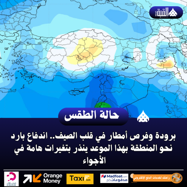 برودة وفرص أمطار في قلب الصيف.. اندفاع بارد نحو المنطقة بهذا الموعد ينذر بتغيرات هامة في الأجواء