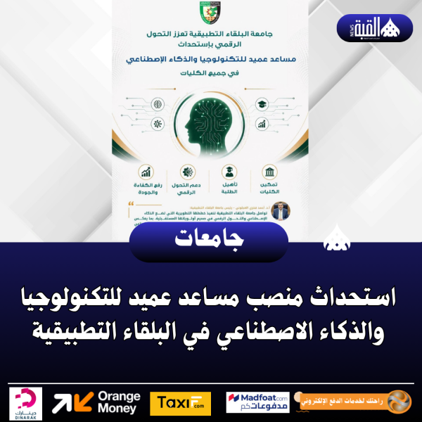 استحداث منصب مساعد عميد للتكنولوجيا والذكاء الاصطناعي في البلقاء التطبيقية