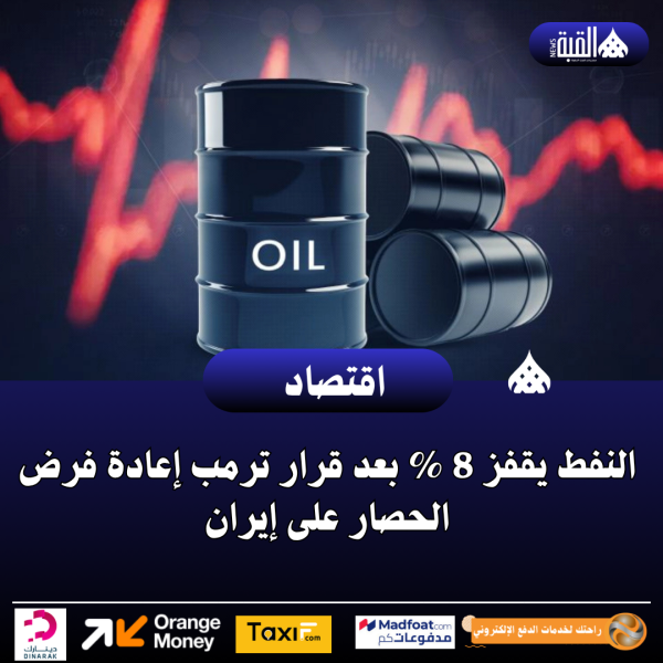 النفط يقفز 8  بعد قرار ترمب إعادة فرض الحصار على إيران