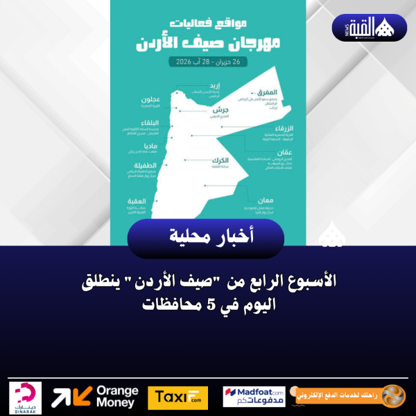 الأسبوع الرابع من صيف الأردن ينطلق اليوم في 5 محافظات