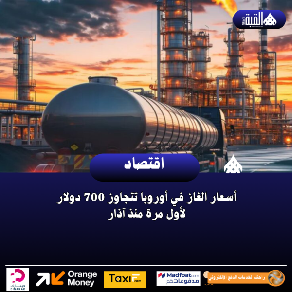أسعار الغاز في أوروبا تتجاوز 700 دولار لأول مرة منذ آذار