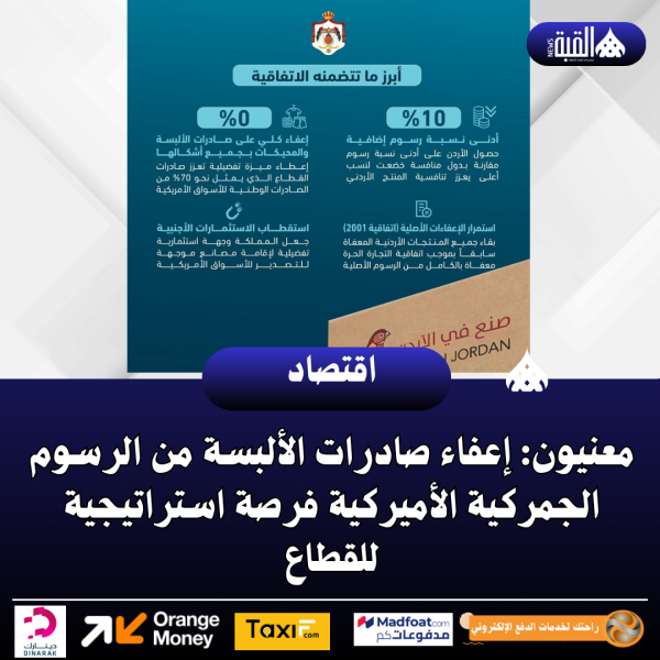 معنيون: إعفاء صادرات الألبسة من الرسوم الجمركية الأميركية فرصة استراتيجية للقطاع