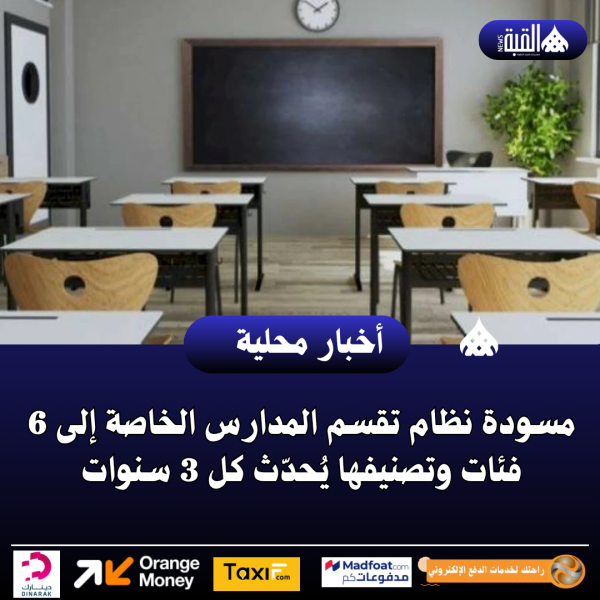 مسودة نظام تقسم المدارس الخاصة إلى 6 فئات وتصنيفها يُحدّث كل 3 سنوات