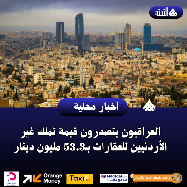 العراقيون يتصدرون قيمة تملك غير الأردنيين للعقارات بـ53.3 مليون دينار