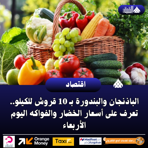 الباذنجان والبندورة بـ 10 قروش للكيلو.. تعرف على أسعار الخضار والفواكه اليوم الأربعاء