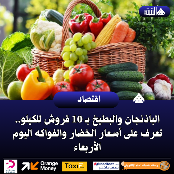 الباذنجان والبطيخ بـ 10 قروش للكيلو.. تعرف على أسعار الخضار والفواكه اليوم الأربعاء