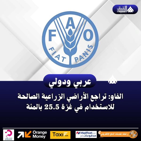 الفاو: تراجع الأراضي الزراعية الصالحة للاستخدام في غزة 25.5 بالمئة