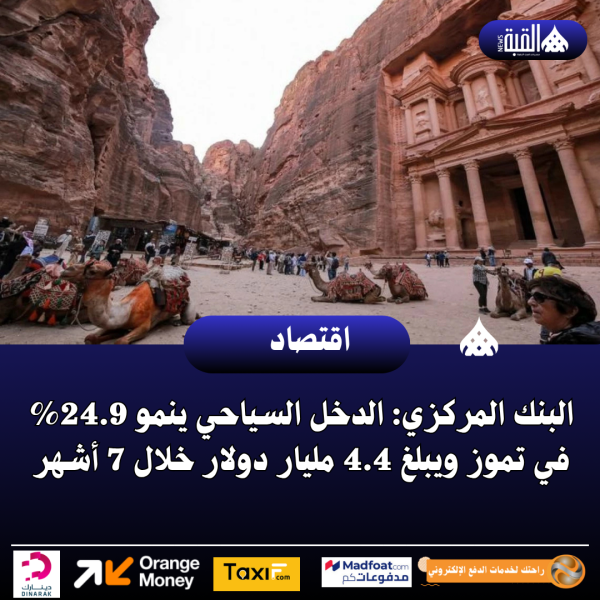 البنك المركزي: الدخل السياحي ينمو 24.9 في تموز ويبلغ 4.4 مليار دولار خلال 7 أشهر