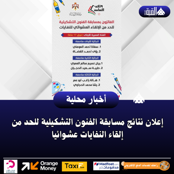 إعلان نتائج مسابقة الفنون التشكيلية للحد من إلقاء النفايات عشوائيا