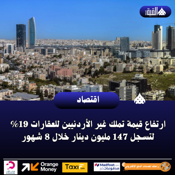ارتفاع قيمة تملك غير الأردنيين للعقارات 19 لتسجل 147 مليون دينار خلال 8 شهور
