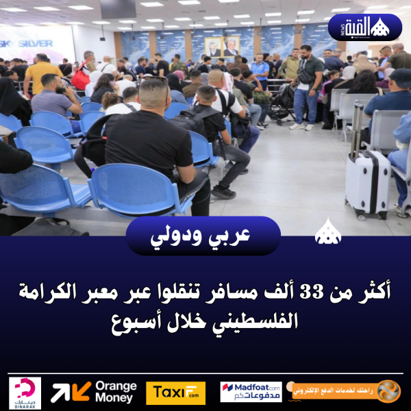 أكثر من 33 ألف مسافر تنقلوا عبر معبر الكرامة الفلسطيني خلال أسبوع