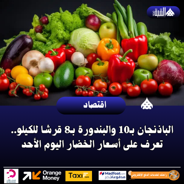 الباذنجان بـ10 والبندورة بـ8 قرشا للكيلو.. تعرف على أسعار الخضار اليوم الأحد