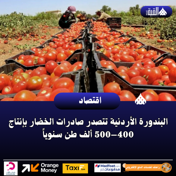 البندورة الأردنية تتصدر صادرات الخضار بإنتاج 400–500 ألف طن سنوياً
