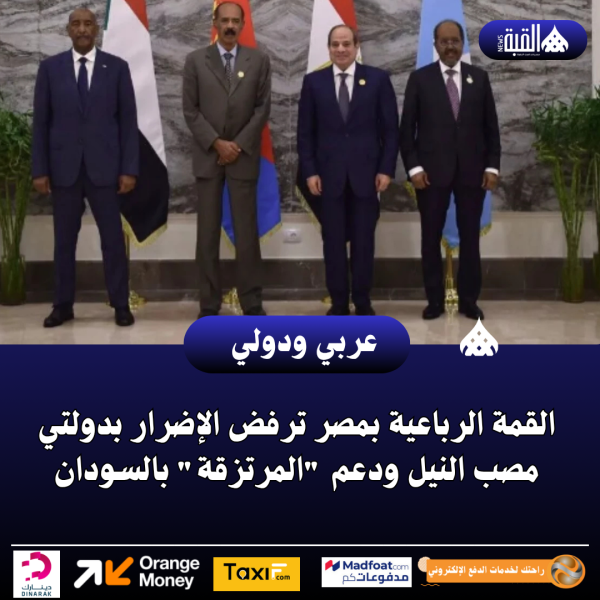 القمة الرباعية بمصر ترفض الإضرار بدولتي مصب النيل ودعم المرتزقة بالسودان