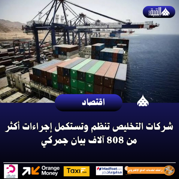 شركات التخليص تنظم وتستكمل إجراءات أكثر من 808 آلاف بيان جمركي