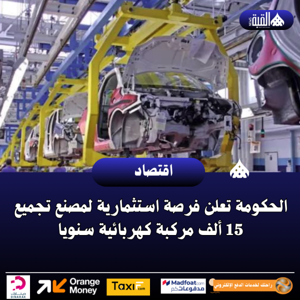 الحكومة تعلن فرصة استثمارية لمصنع تجميع 15 ألف مركبة كهربائية سنويا