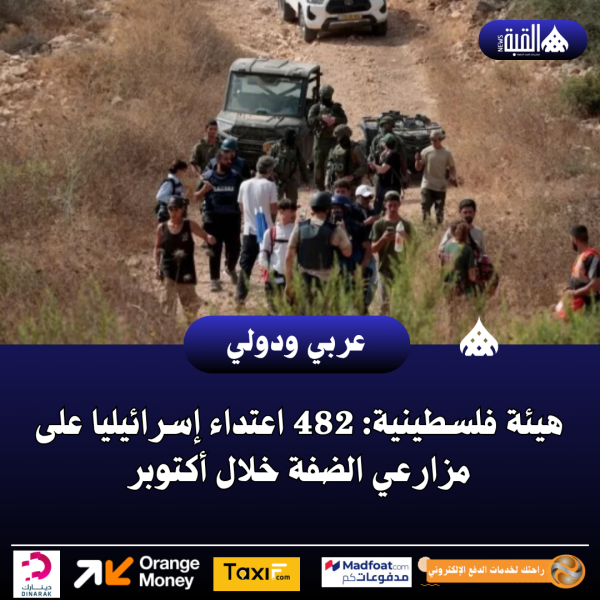 هيئة فلسطينية: 482 اعتداء إسرائيليا على مزارعي الضفة خلال أكتوبر