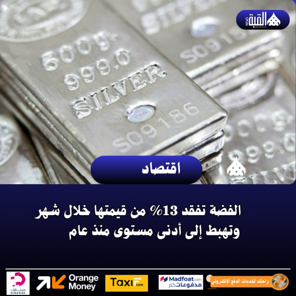 الفضة تفقد 13 من قيمتها خلال شهر وتهبط إلى أدنى مستوى منذ عام